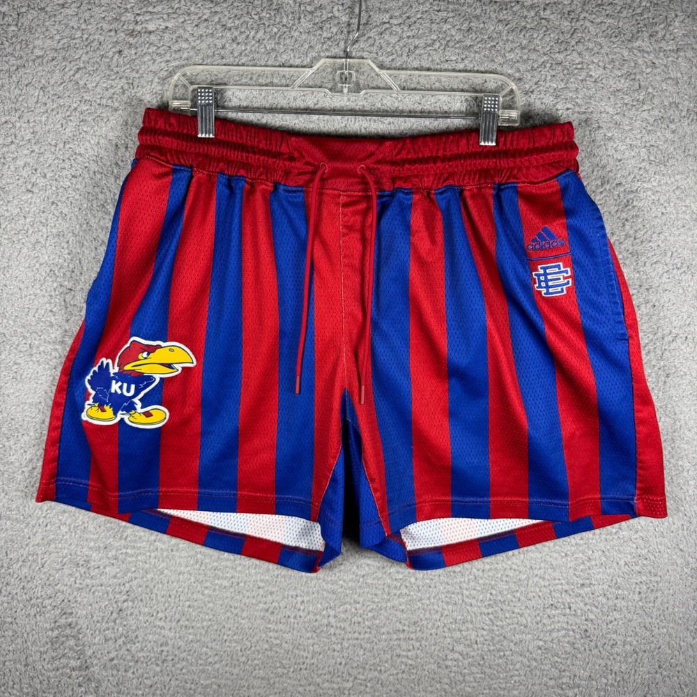 Adidas Eric Emanuel Kansas Jayhawks Shorts Red Blue Striped Mesh H56721 Mens 2XL